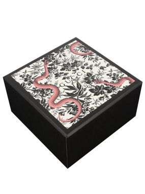 Gucci Black and White Floral Face Mask with Pink Snake Motif